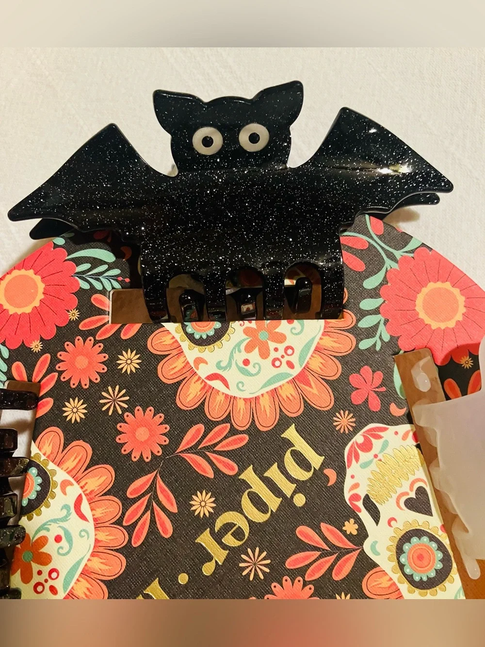 Piper K Halloween Glow In The Dark Skull & Glitter Bat Hair Claw Clip Set